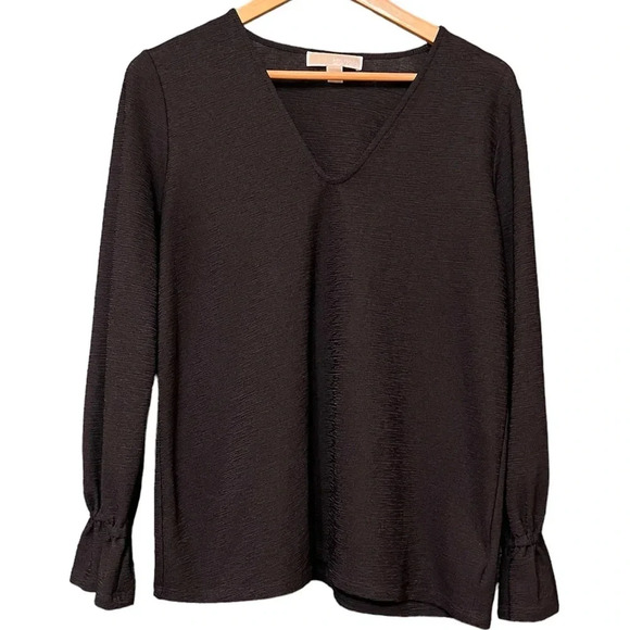 Michael Kors MK, long sleeve black top with cinched wrists. Size Medium/moyen - Picture 1 of 6